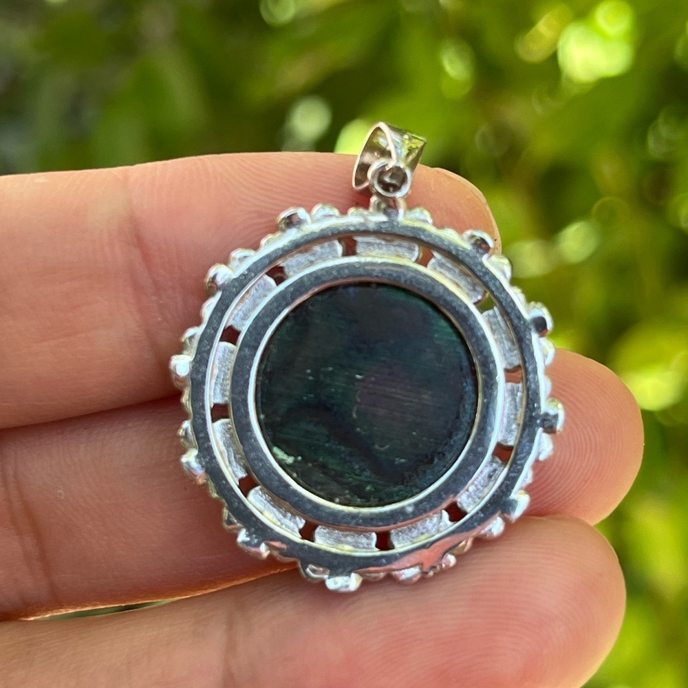 Sterling silver flashy round floral abalone shell pendant 1254 - Picture 6 of 7